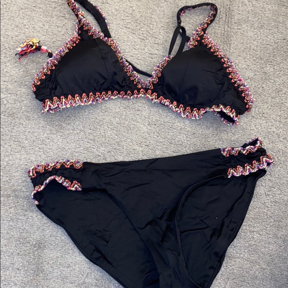 black/colorful triangle bikini